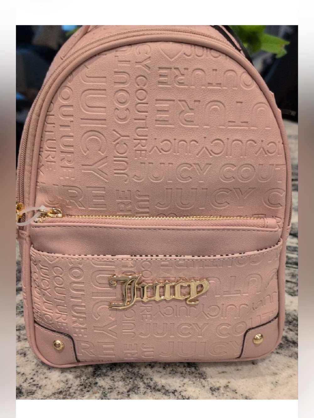 Juicy Couture Blush Pink Embossed Backpack with pouch Gold Hardware